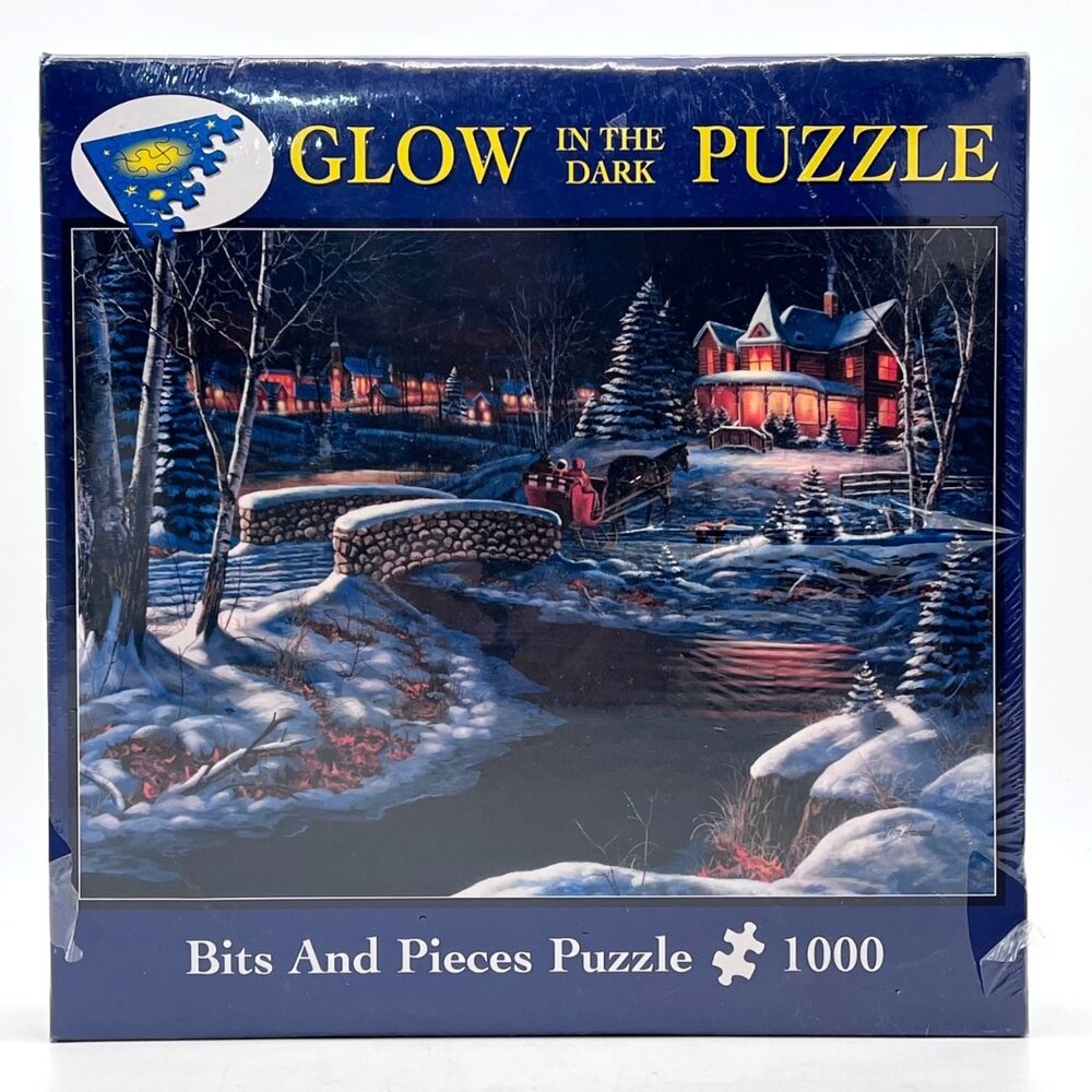 Glow In The Dark 1000 Piece Puzzle "Over The River" Winter Scene by Jim Hansel